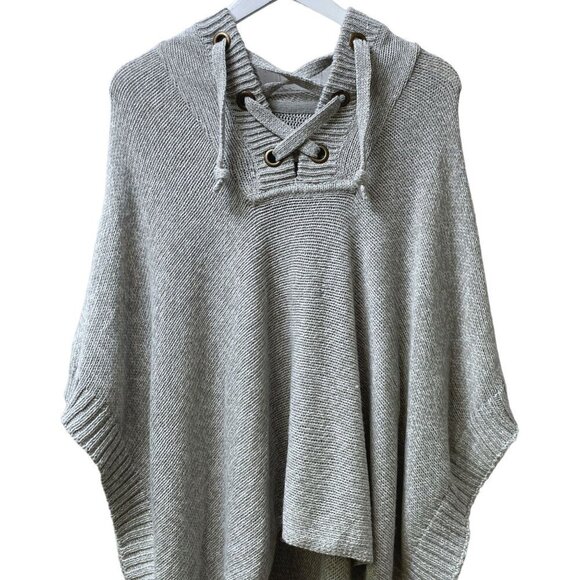 Francesca's Alya Poncho Sweater S/M Hoodie Gray Lace Up - Picture 1 of 10